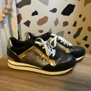 Michael Kors Black and Gold Allie Trainer Sneakers Size 8